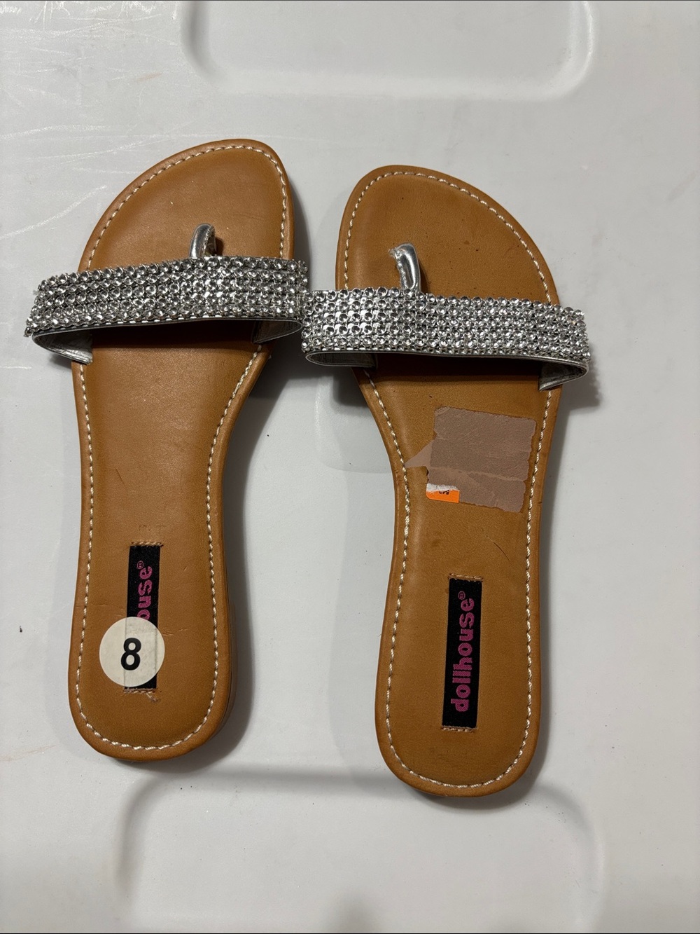 Dollhouse Tan Footbed Sandals with Silver Crystal Strap